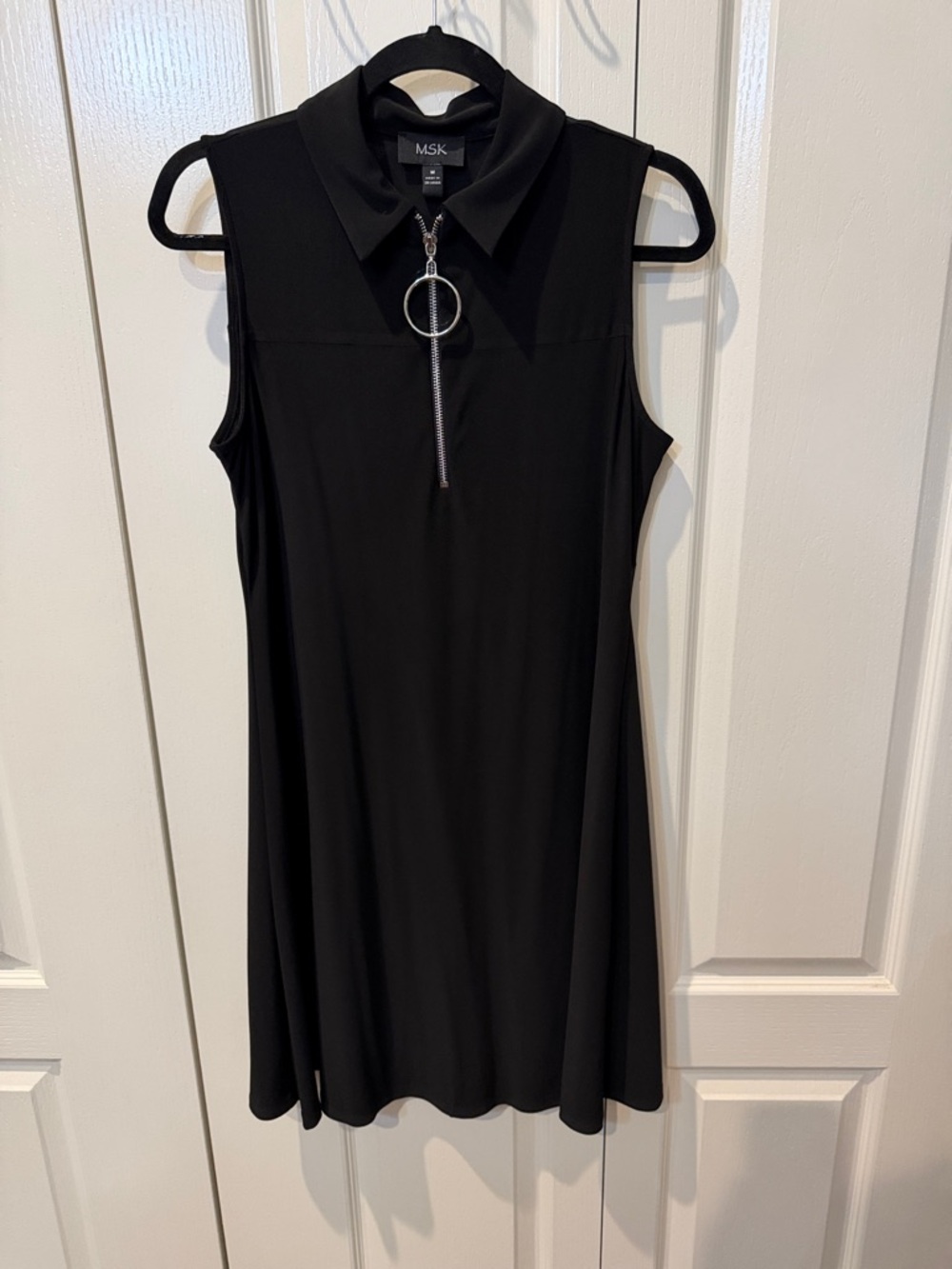 MSK Black Sleeveless Collared Zip-Front Mini Dress Sz M